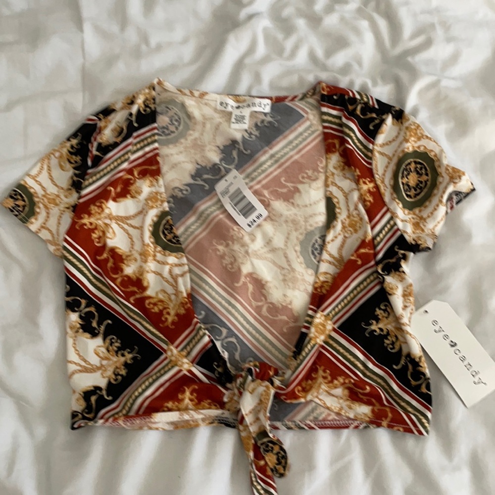 patterned tie front crop top. new with tags
